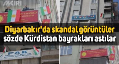 Diyarbakır'da skandal görüntüler, sözde Kürdistan bayrakları astılar