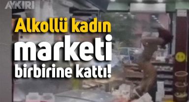 Estonya'da alkollü kadının marketi birbirine kattığı anlar