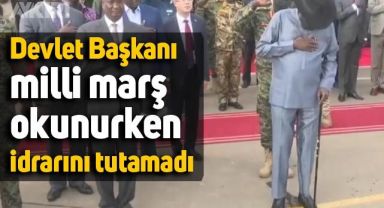 Güney Sudan Devlet Başkanı, milli marş okunurken idrarını tutamadı