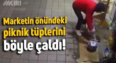 İstanbul'da hırsız, marketin önündeki piknik tüplerini böyle çaldı