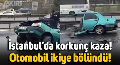 İstanbul TEM Otoyolu'nda ikiye bölünen otomobili gören gözlerine inanamadı