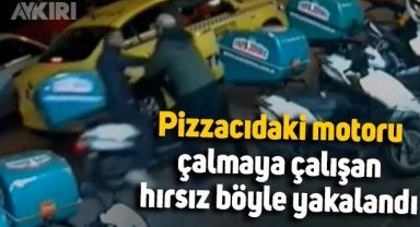 Pizzacıdaki motoru çalmaya çalışan hırsız böyle yakalandı