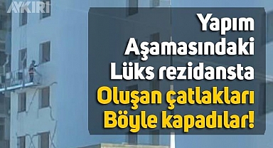 Depremin yaşandığı Adana'da skandal görüntüler! Çatlaklar oluşan yeni binada, sıva yaparak hasarı böyle gizlediler