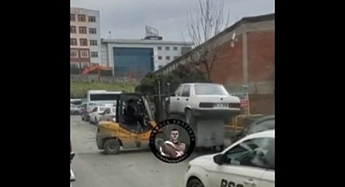 Dükkanlarının önüne park eden arabayı çöp kutusuna attılar