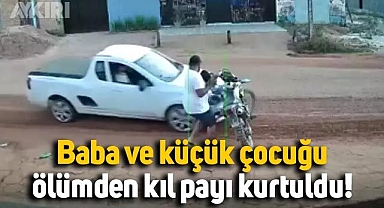 Aşırı hız yapan araba motora çarptı, çocuğuyla birlikte ölümden kıl payı döndü