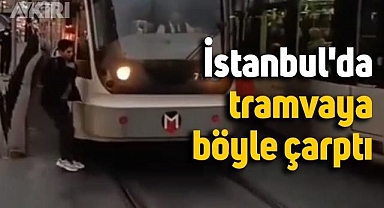 İstanbul'da bir genç tramvaya böyle çarptı