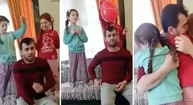 Üçüncü kez baba olacağını kızlarının sürpriziyle öğrenen babanın sevinci
