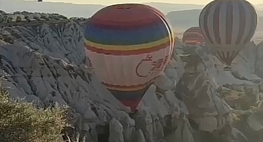 Kapadokya'da uçan hava balonunda faciadan dönülen anlar!